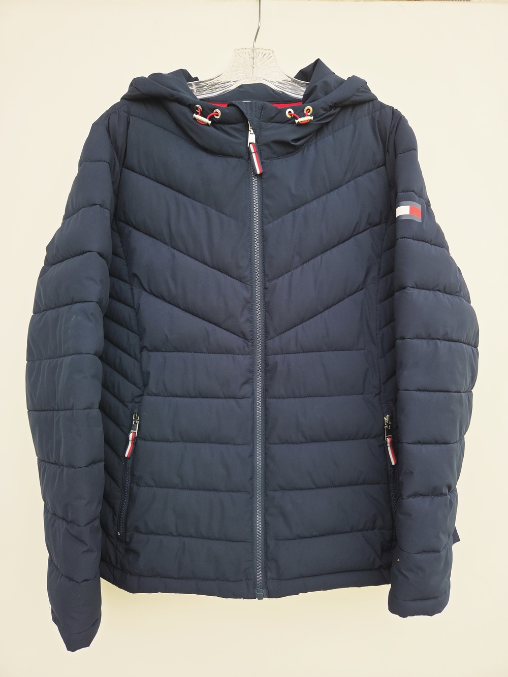 Tommy Hilfiger TH FLEX Women's Hooded Quilted Puffer Jacket Navy Blue Size-XL